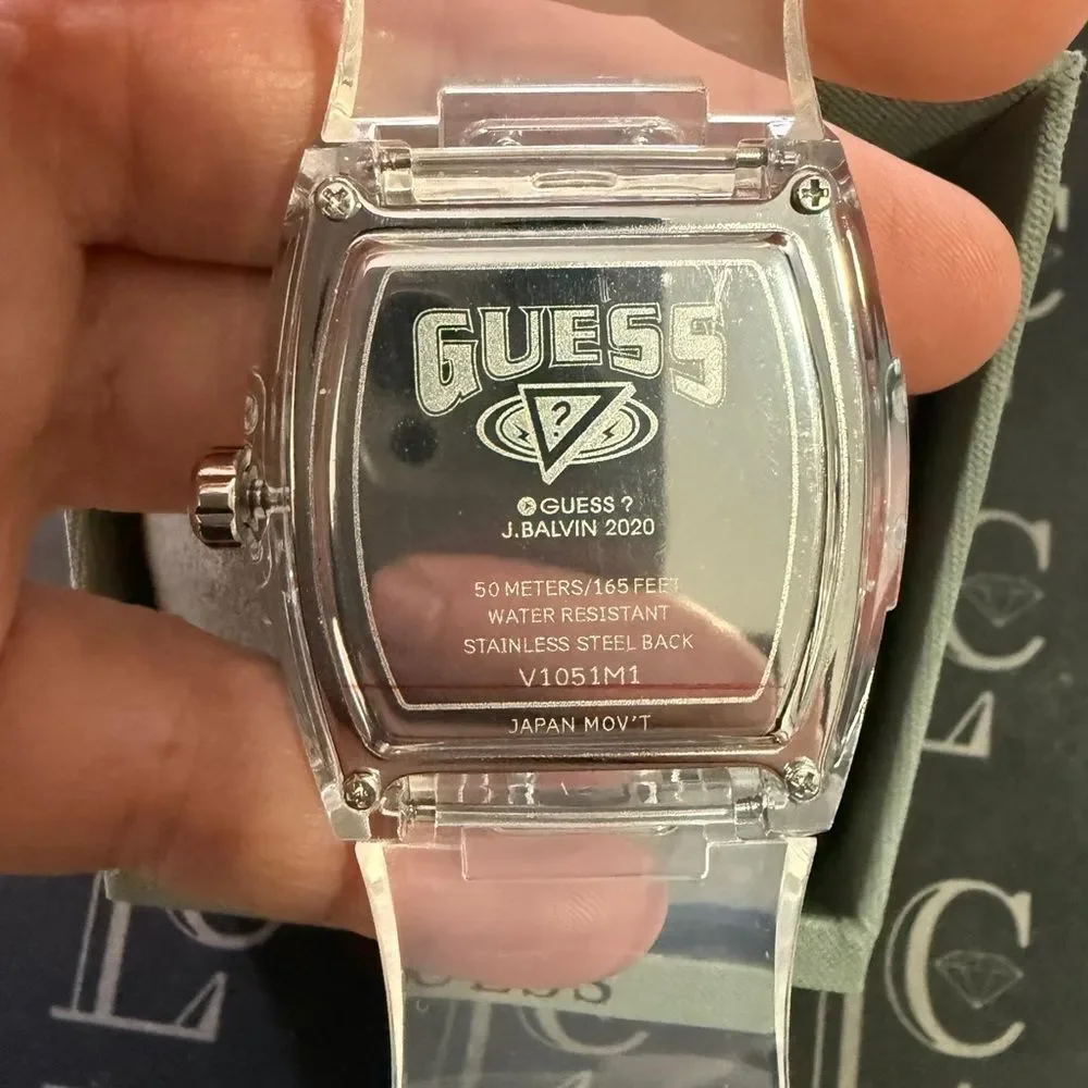 NIB Guess Phoenix J Balvin White Dial Transparent Silicone Strap Watch